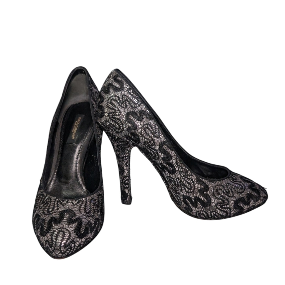 Dolce And Gabbana Elegant Black Lace Heels - Picture 2 of 11
